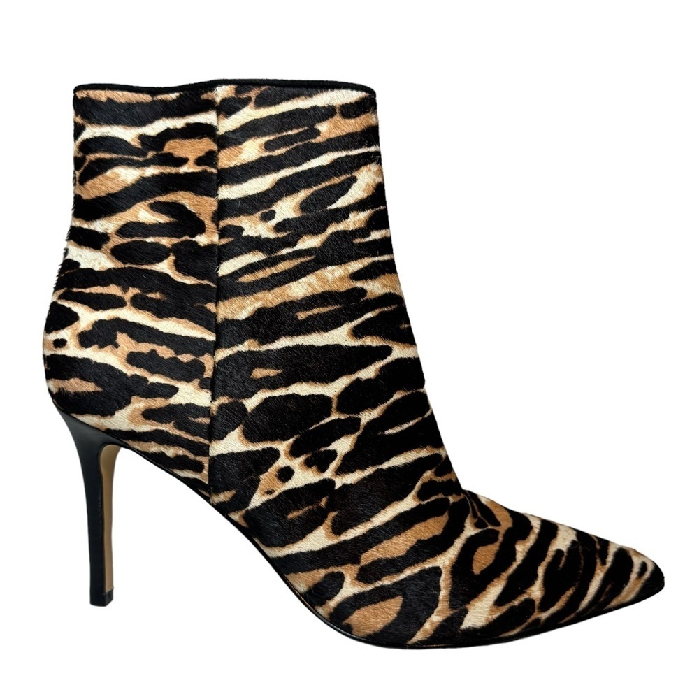 Nine West WNFHAYLAP5 leather cow hair tiger print heels Booties womens shoes 7.5